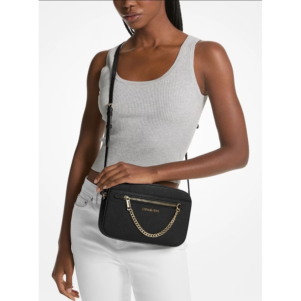 Michael Kors Jet Set AC-2107East West Chain Shoulder Crossbody Bag Black Leather